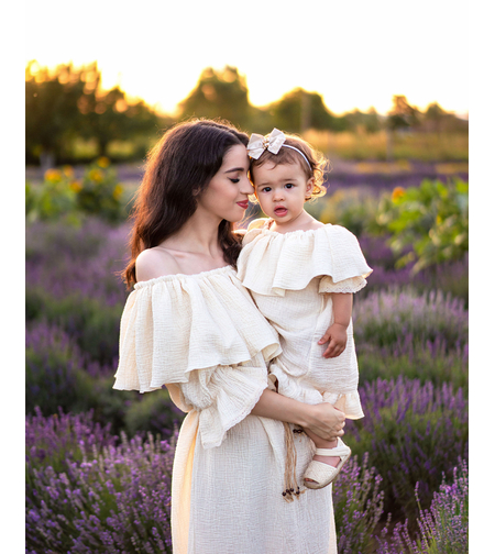 Set rochii mamă-fiică din muselină organică, model AMELIA