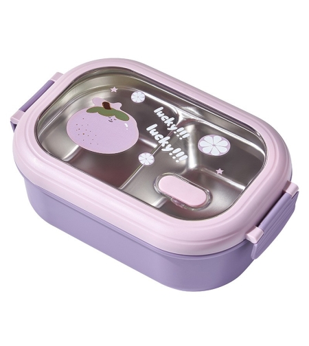 Cutie pentru Pranz sau Gustari, Flippy, cu Doua Compartimente, pentru Copii si Adulti, Etansare, PP, Perfect pentru Scoala si Birou, 1000 mL, 22.5x14.5x8 cm, Mov
