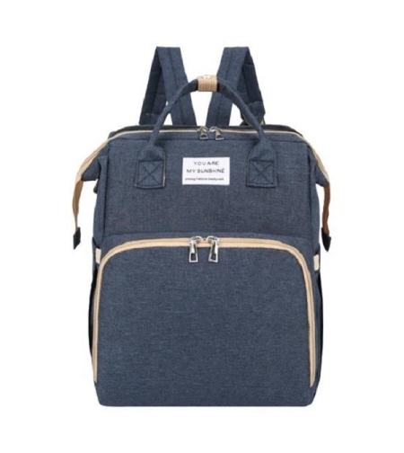 Rucsac Multifunctional pentru Mamici, Flippy, cu Patut Pliabil si Baza de Schimbat, Rezistent la Apa, Capacitate Mare, Usor, Compartimente Multiple, Buzunar Termic pentru Lapte, 42 x 32 x 22 cm, Albastru Inchis