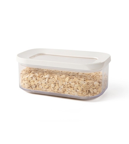 Cutie de Depozitare Alimente, Flippy, 450 ml, Capac Alb, din ABS+Silicon, 14.5 x 9 x 6 cm, Transparent