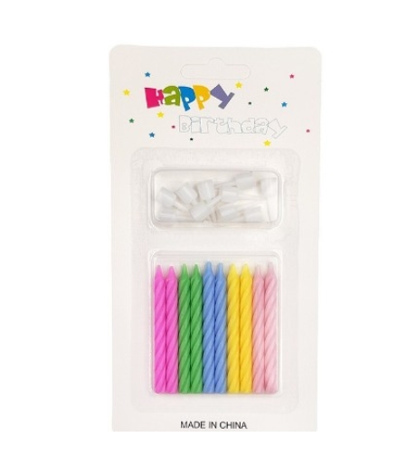Set 12 Lumanari de Tort, Flippy, Model Spirala cu Suport, Party, 6.5 cm, din Parafina, Multicolor