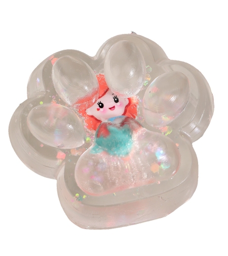 Jucarie Antistres Squishy, Flippy, Labuta de Pisica Pufoasa, cu Revenire Lenta, 7 x 6.5 cm, Model Printesa, Multicolor