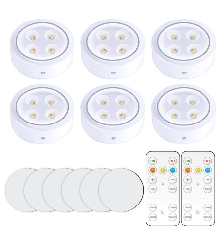 Set de 6 Lampi Led Flippy, Fara Fir, Cu Baterii, 3 Culori de Lumina, cu 2 Telecomenzi, din Plastic, Alb