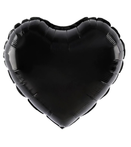Balon din Folie Metalizata, Flippy, Figurina Inimioara, Model Simplu, Tematica Iubire, 40 cm, Ambalaj Individual, Pai Inclus, Umflare cu Aer sau Heliu, Negru