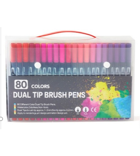 Set 80 Carioci, Flippy, pe Baza de Apa, 2 Tipuri de Varf, 1-2 mm, 0.4 mm, Corp Carioca Negru, din Plastic, Multicolor