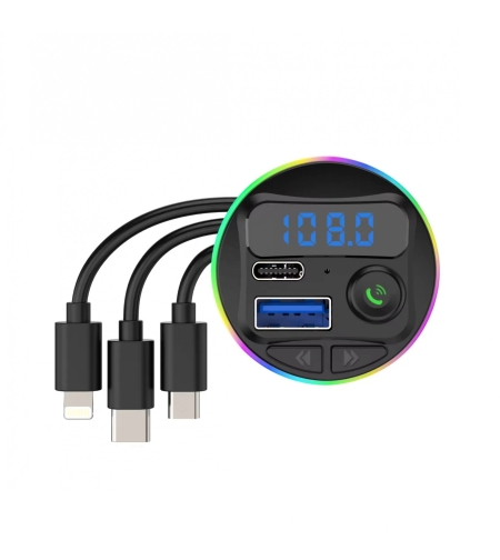 Incarcator Auto cu MP3 Player, Flippy, Port USB Fast Charge QC3.0 si Type C, PD 20W, Bluetooth, 3 Mufe de Incarcare, Negru