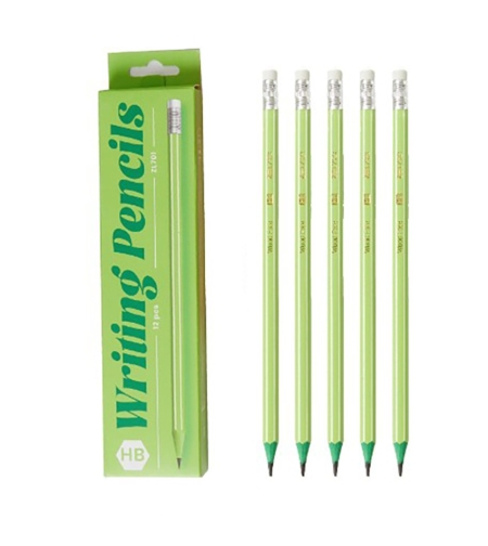 Set 12 Creioane Negre, Flippy, HB, pentru Scoala, cu Radiera, Model Verde, 19 cm