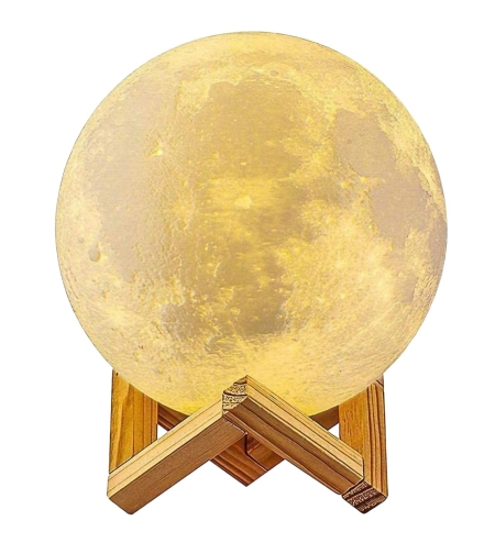 Lampa de veghe in forma de luna cu stele 3D Moon Light, Acumulator integrat, alimentare USB, stand din plastic inclus, 13 cm, 16 culori, Multicolor, Telecomanda inclusa, Flippy