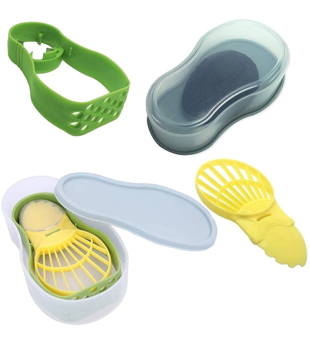 Recipient de Depozitare Avocado 5in1, Flippy, Etans, pentru Frigider, din Plastic, Dispozitiv de Taiat, Curatat, Feliat, 14x4x7 cm, Verde