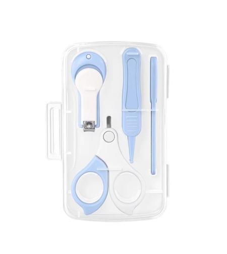 Set 4in1 de Ingrijire Unghii pentru Bebelusi, Flippy, Cutie de Depozitare Transparenta, 0-6 Ani, 13.6x8x2 cm, Albastru Deschis