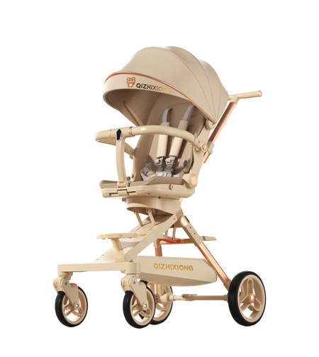 Carucior Sport Flippy 3in1, 6-36 Luni, Pliabil, Tavita pentru Masa, Pat de Dormit, Centura de Siguranta, Roti 360 Grade, Reversibil, Parasolar, Maner Reglabil, 64 x 35 x 100 cm, Bej