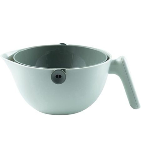 Bol cu Doua Straturi, Flippy, pentru Fructe, Legume, cu Cos de Scurgere a Apei, 2L, din ABS+PP, 29.9 x 22.5 x 11.8 cm, Verde