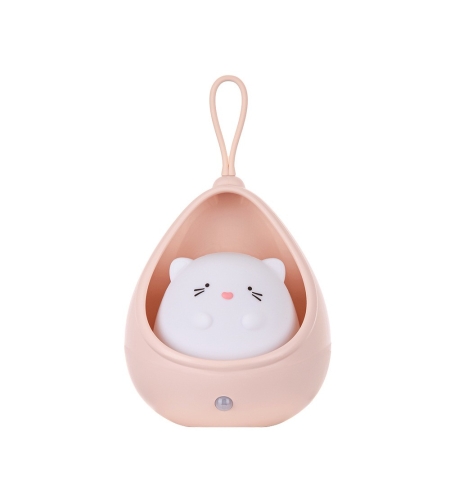Lampa de veghe portabila cu 2 moduri de functionare Flippy, silicon non-toxic, reincarcabila USB, senzor miscare, roz, pisicuta