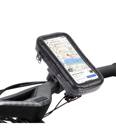 Suport husa telefon mobil Flippy pentru bicicleta si motocicleta, rezistent apa si socuri, touchscreen, 360 rotativ, negru, marime L ≤ 5.5 inch