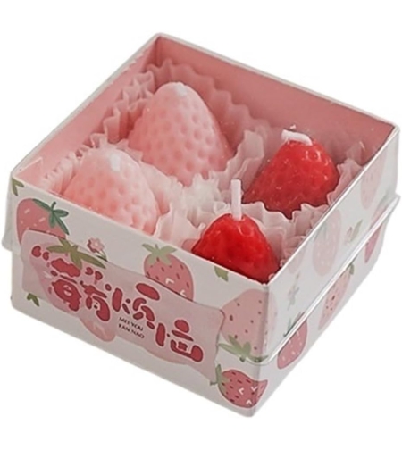 Set 4 Lumanari Parfumate, Flippy, Model Capsunici, Ardere 30 min, 52g, 6.3 x 6.3 x 3.8 cm, Rosu/Roz