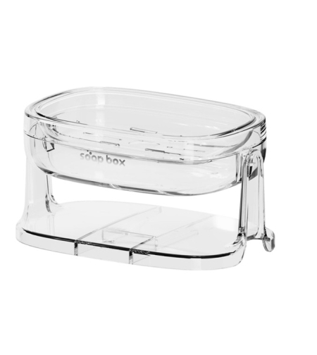 Savoniera cu Suport 2 in 1, Flippy, Pentru Perete sau Blat, PET, Scurgere Optima, Argintiu Transparent