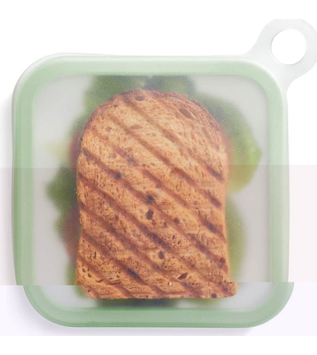Caserola pentru sandwich Flippy, din silicon si polipropilena, portabil, usor de curatat, capac anti-scurgere, reutilizabil, 15.5 x 15.5 x 2.5 cm, verde
