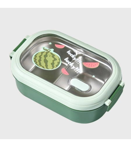 Caserola Container pentru Pranz, Flippy, Caserola LUNCH BOX pentru Studenti, din Plastic PP, pentru Scoala, Compartiment Metalic in Interior, 22.5 x 14.5 x 8 cm, Verde