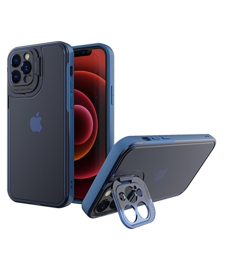 Husa de protectie pentru Apple iPhone 14 Plus, Flippy, Bracket series cu suport si protectie pentru camera, Albastru