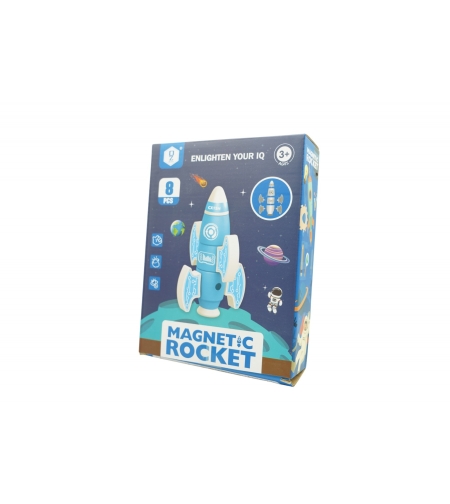 Set inteligent de blocuri magnetice pentru copii, 8 piese, cutie depozitare, racheta, albastru