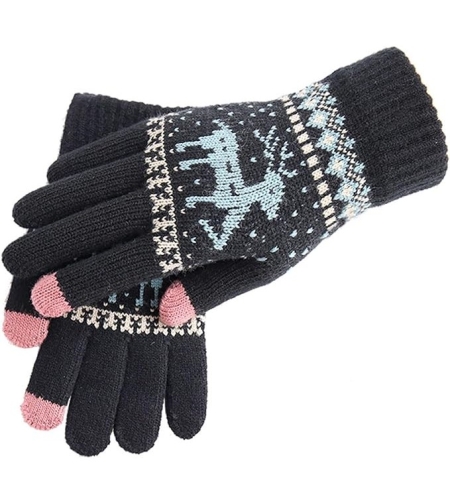 Manusi de Dama, Flippy, Model Ren, Functie Touchscreen (ecran tactil), Material Acril Tricotat, Manseta Elastica, Interior Catifelat, Marime Universala, Negru