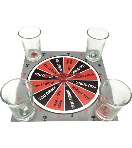 Joc de societate cu 4 pahare de shoturi din sticla Flippy, ruleta norocului, pentru petreceri, 17x17x7.5cm