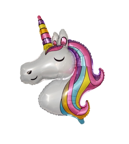 Balon din Folie Metalizata, Flippy, Mini Figurine, Model Unicorn, Tematica Aniversare, 115x76 cm, Ambalaj Individual, Pai Inclus, Umflare cu Aer sau Heliu, Multicolor