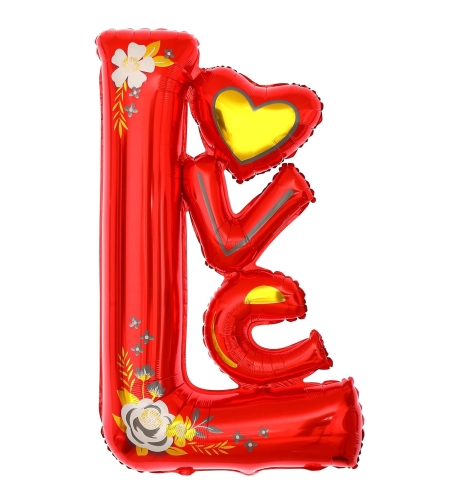 Balon din Folie Metalizata, Flippy, Figurine, Model LOVE, Tematica Iubire, 110x64 cm, Ambalaj Individual, Pai Inclus, Umflare cu Aer sau Heliu, Rosu