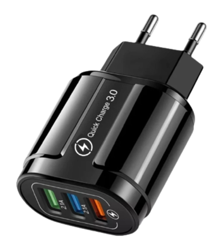 Incarcator Rapid QC3.0, Flippy, 3 Porturi USB, 2.1A, 18W, din ABS, Protectie Supraincalzire, Gama Macarons, Negru