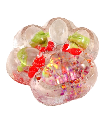 Jucarie Antistres Squishy, Flippy, cu Revenire Lenta, Squeeze Pinch Family, Model Cat Paw, 6.5 x 7 cm, din Tpr, 4-6 Ani, Model 5 Fructe, Transparent