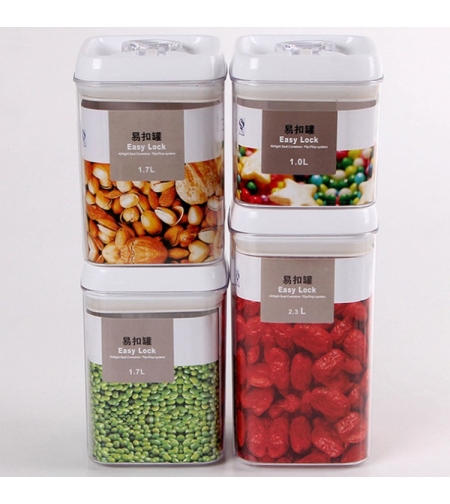 Cuutii de Depozitare Alimente, Flippy, Set din 4 Cutii pentru Condimente in Bucatarie, Cutii de tip Container, Diferite Dimensiuni, cu Capac Ermetic, din Plastic PP, Transparent