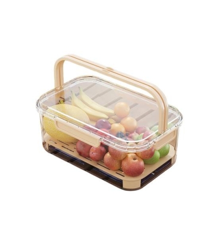 Cutie de Depozitare Portabila, Flippy, cu Separator pentru Gheata si Scurgere, Mentine Rece, Caserola Pranz, 25x16.5x11.5 cm, Crem/Transparent