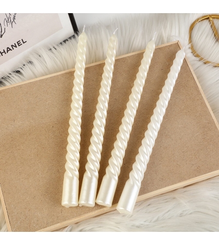 Set 4 Lumanari pentru Masa, Cina, Decor, Flippy, Model Rasucit, Lungime 25 cm, Alb