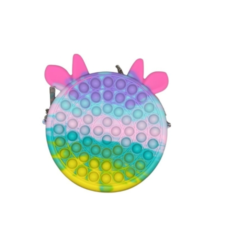 Jucarie antistres din silicon Flippy, Geanta Pop It, 16 cm, Vacuta, Macarons