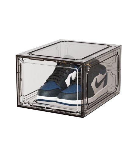 Organizator de Pantofi, Flippy, din PP+ABS, Usa Frontala Magnetica, Rezistenta la Praf, Anti-Oxidare, Utilizare Multipla, 36 x 28 x 21 cm, Gri Transparent