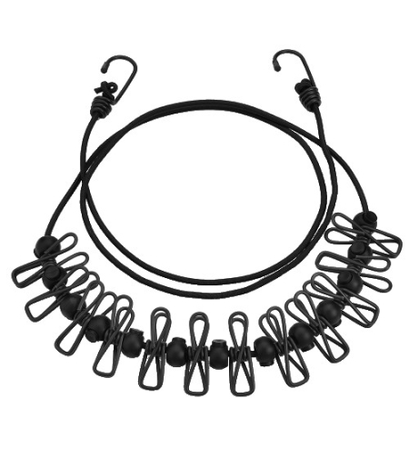 Sfoara pentru Uscarea Hainelor, Flippy, Uscator Sfoara Portabila, 12 Clips-uri Incluse, Lungime 180 cm, PP Cablu de Otel, Negru