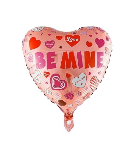 Balon din Folie Metalizata, Flippy, Figurina Inimioara, Model BE MINE, Tematica Iubire, 45 cm, Ambalaj Individual, Pai Inclus, Umflare cu Aer sau Heliu, Rosu