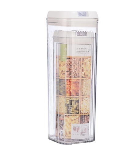 Cutii de Depozitare Alimente, Flippy, Set din 2 Cutii de tip Container, Recipiente pentru Cereale in Bucatarie, 1.2 L-10x30.5 cm, 2.5 L-12.5x12.5x36.5 cm, Transparente cu Capac Alb