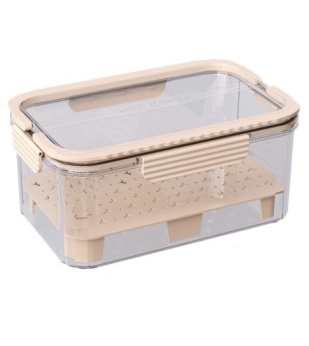 Cutie pentru Depozitare Alimente, Flippy, de Uz Casnic, 2 Compartimente, Zona pentru Gheata, Mentinere Fresh, cu Maner, Material PET, 23x15x10.8 cm, Bej