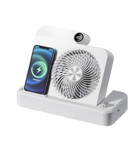 Ventilator 2in1, Flippy, Functie Incarcare Telefon Wireless, 100 Trepte de Viteza, 2400 mAh, 5V, 2A, 25 x 16.5 x 24 cm, Alb