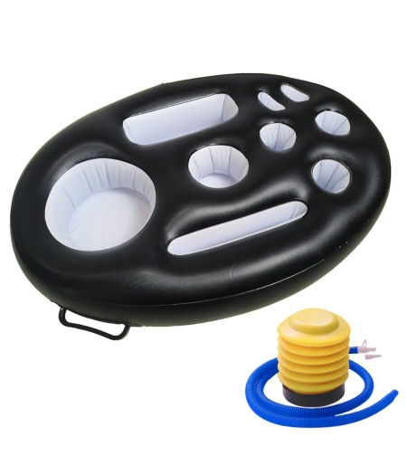 Bar gonflabil/Suport de pahare plutitor, Flippy, cu 9 compartimente, pompa inclusa, PVC, Negru, 25x18,5x4 cm