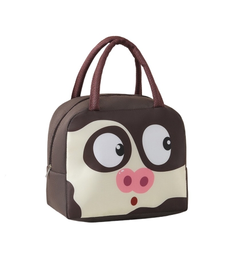 Geantă Frigorifică, Flippy, cu Desene Animat, Portabilă pentru Copii, de Prânz, din Pânză Oxford, 22x14x19 cm, Model Porc, Maro