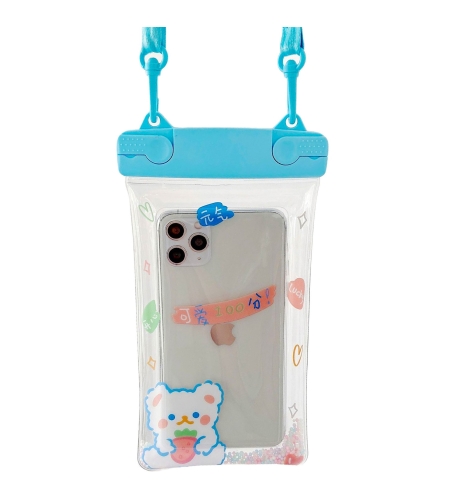 Husa subacvatica Fruity Waterproof Flippy, Snowproof, Universala, Impermeabila, cu Snur, pentru telefon sau documente, Berry Bear, Albastru