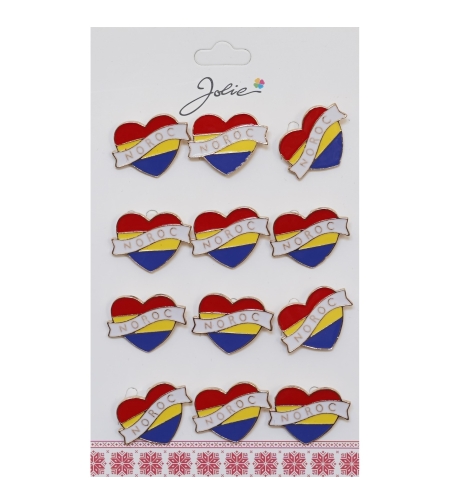 Set 12 Brose Martisor Primavara Inima Tricolor cu Mesaj Noroc
