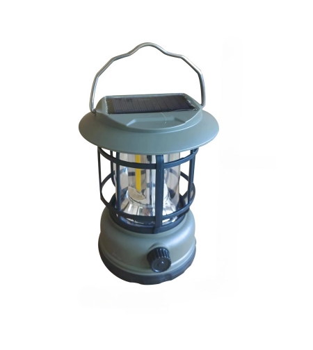 Lampa portabila camping, Felinar Vintage, ABS, Iluminare 30 COB LED, Intensitate reglabila, Acumulator inclus, Incarcare Solara si USB, 5W, Flippy, Verde