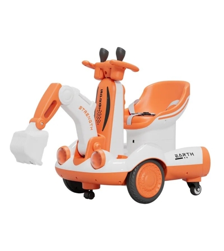 Excavator Electric, Flippy, pe 4 Roti Antiderapante, cu Telecomanda, Brat Controlat Electric, cu Telecomanda, +2 Ani, Portocaliu
