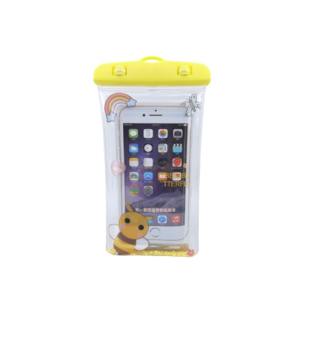 Husa subacvatica Glitter Kids Waterproof Flippy, Snowproof, Universala, cu Snur, pentru telefon sau documente, Bee, Galben