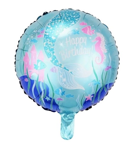 Balon din Folie Metalizata, Flippy, Mini Figurina Rotunda, Model Caluti de Mare, Happy Birthday, Tematica Aniversare, 45 cm, Ambalaj Individual, Pai Inclus, Umflare cu Aer sau Heliu, Multicolor