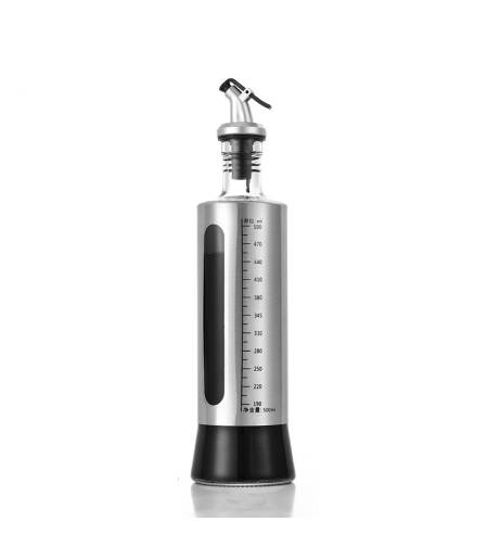 Sticla de ulei, Flippy, Sticla de Ulei din Otel Inoxidabil, Sticla pentru Lichide de Bucatarie, Sticla pentru Lichide de Gatit, 28.5 x 7.5 cm, volum 500 ml, Gri Transparent