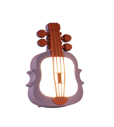 Lampa de Veghe, Flippy, cu Protectie pentru Ochi, Model Violina, Lumina Calda, Incarcare USB, ABS, 14.3x5x9.9 cm, Mov/ Portocaliu